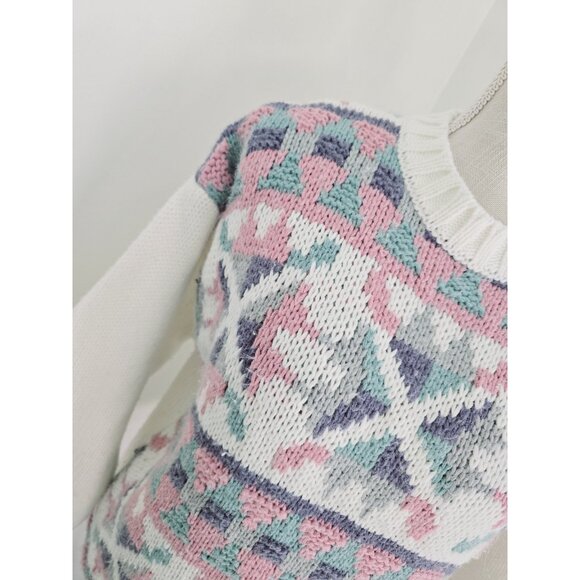 Gina Peters Fair Isle Vintage Crew Pullover Knit 80s 90s Geometric Sweater L - Picture 3 of 9